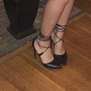 Black leather STRAPPY tie up stiletto
